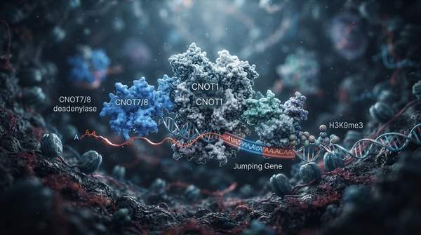 Editorial illustration for Two Ways a Single Protein Complex Keeps Jumping Genes in Check