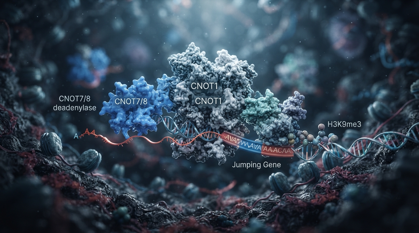 Editorial illustration for Two Ways a Single Protein Complex Keeps Jumping Genes in Check